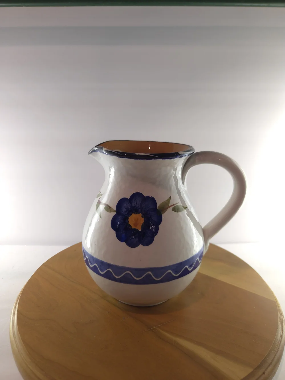 Hand-Painted Blue Floral Ceramic Pitcher
